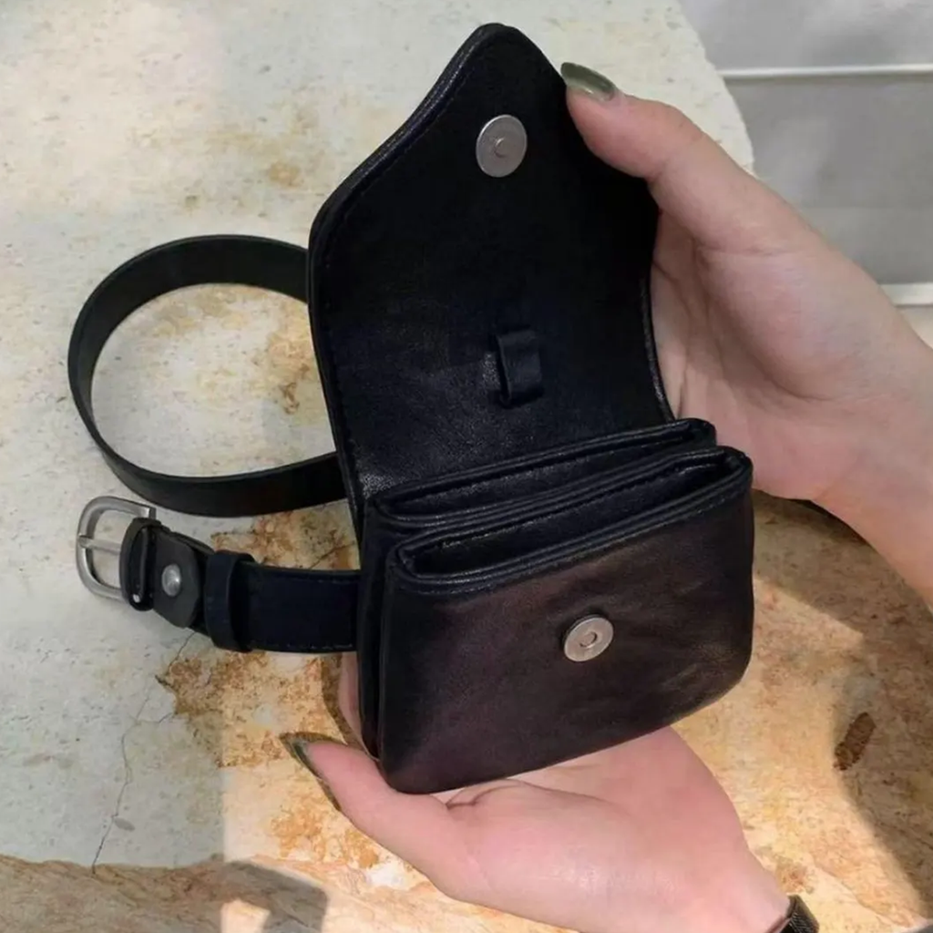 Tri Neutral Tone Envelope Flap Mini Waist Pouch With Snap Closure And Internal Segmented Storage Slots