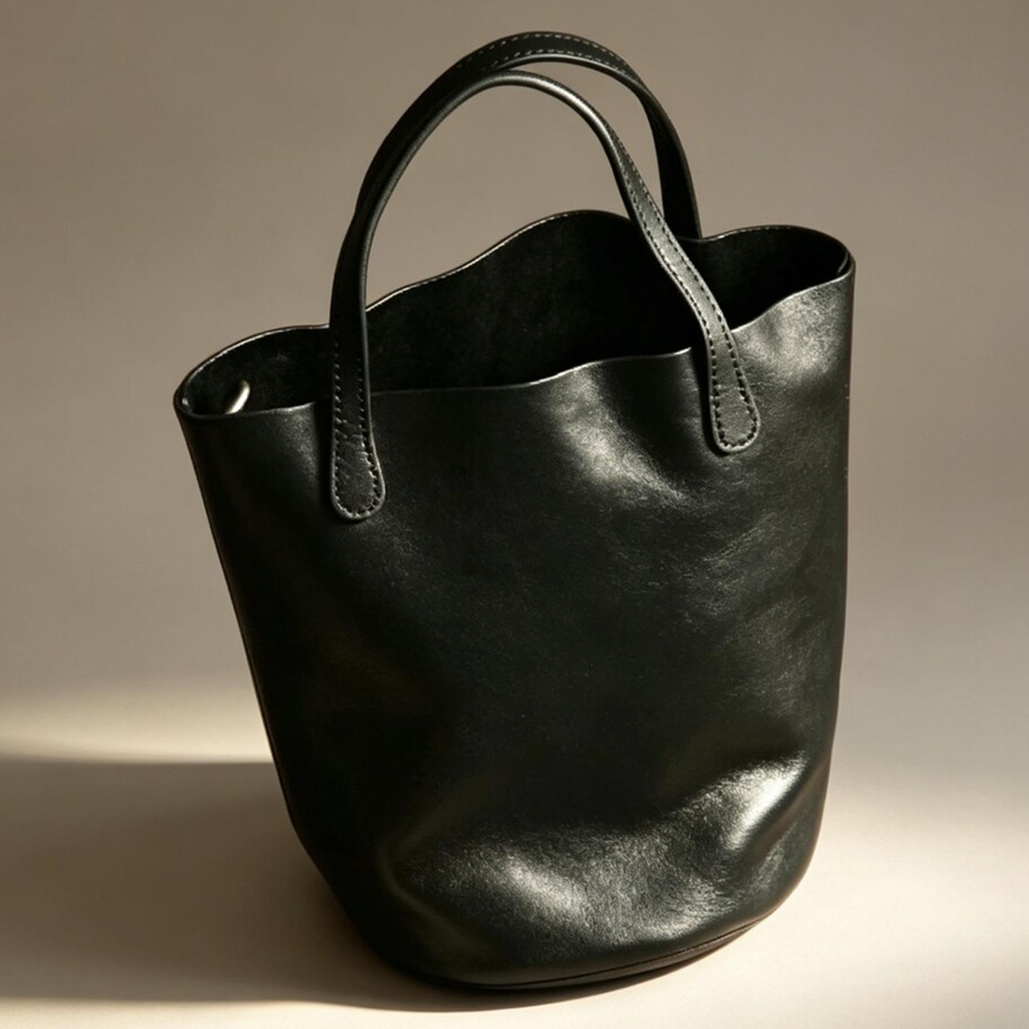 Soft Curved Mini Bucket Carryall With Stitched Top Grip Loops And Internal Zipped Valuables Pouch Handbag