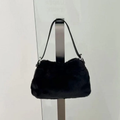 Dual Neutral Plush Fuzzy Mini Underarm Rectangular Carry Piece With Silver Metal Hardware And Top Slide Fastener Closure Handbag