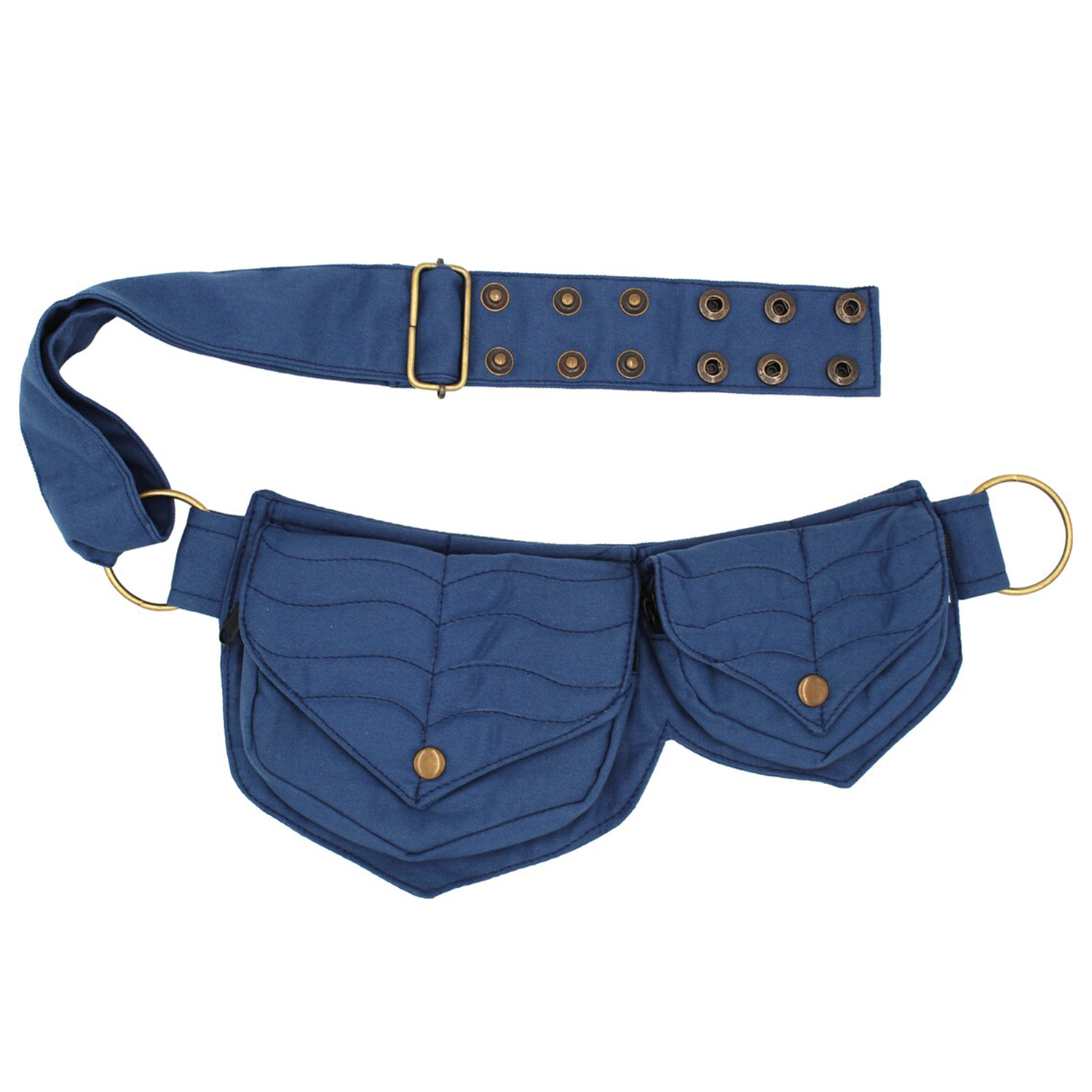 Dual Leaf Stitched Waist Storage Piece With Antique Snap Hardware And Brass Ring Anchor Fixtures
