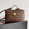 Interlaced Diamond Woven Box Carry Case With Gold Dual-Zip Hardware, Curved Top Grip And Detachable Side Hanging Band