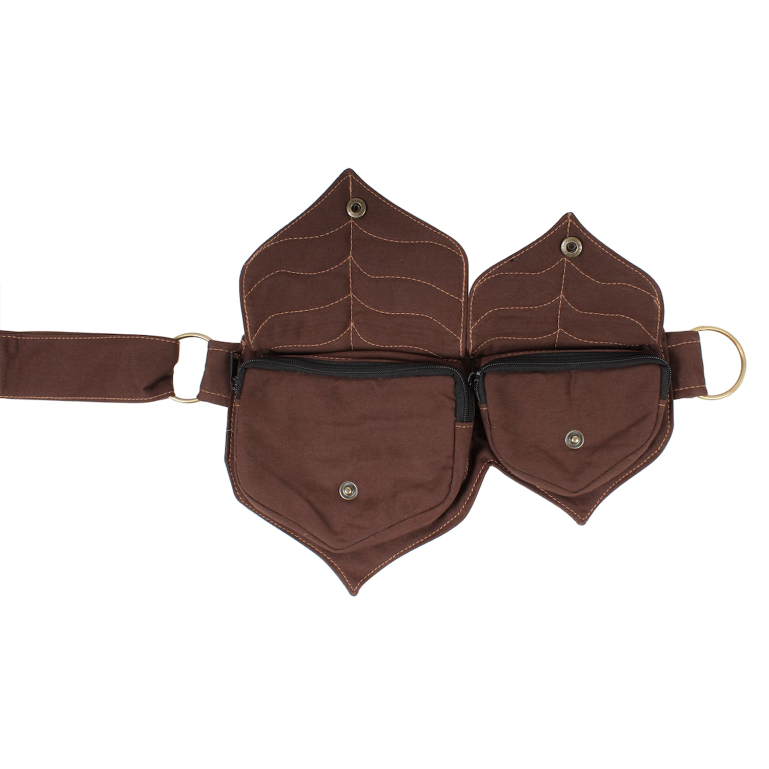 Dual Leaf Stitched Waist Storage Piece With Antique Snap Hardware And Brass Ring Anchor Fixtures
