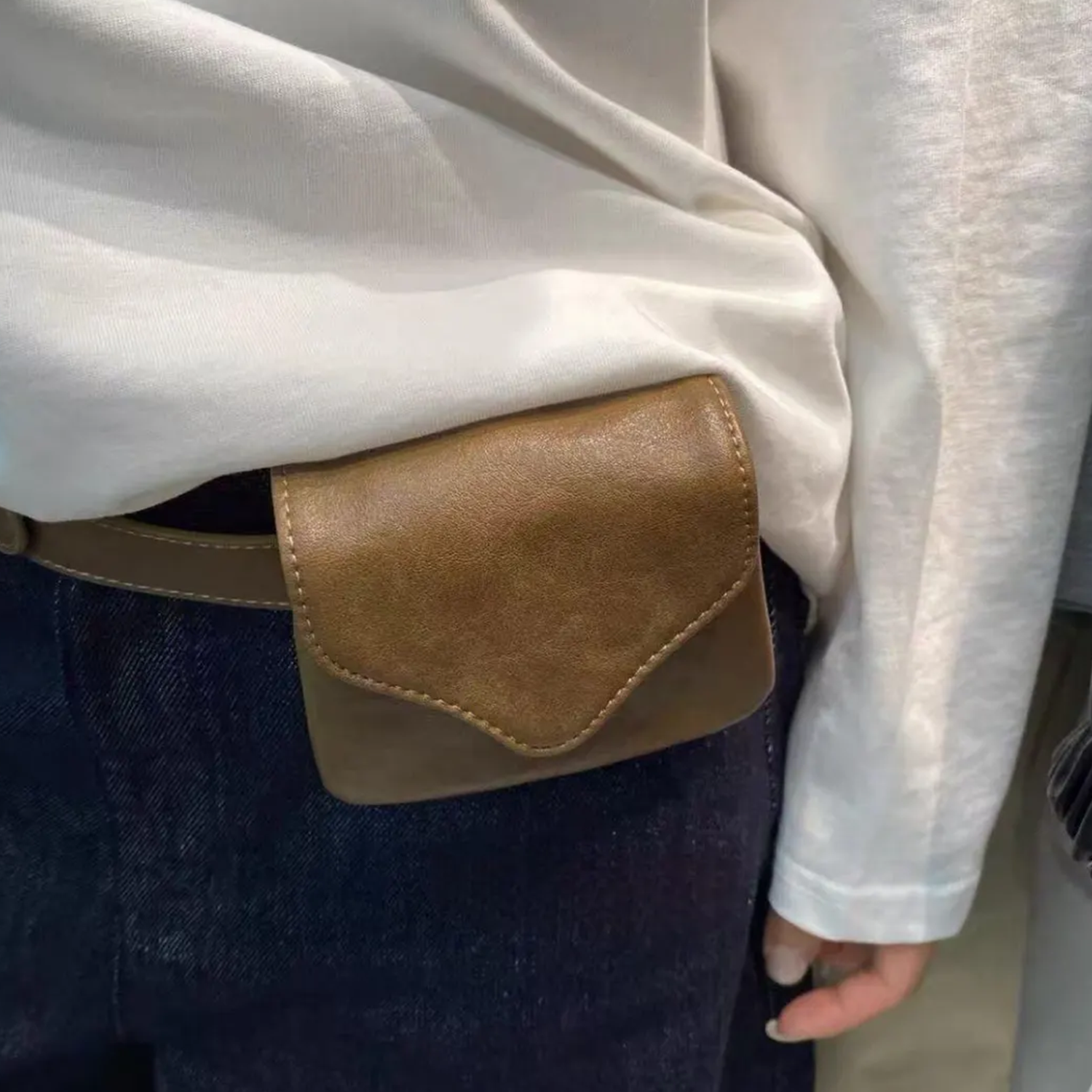 Tri Neutral Tone Envelope Flap Mini Waist Pouch With Snap Closure And Internal Segmented Storage Slots
