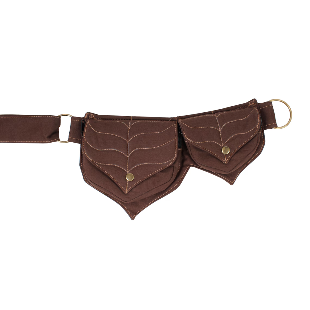 Dual Leaf Stitched Waist Storage Piece With Antique Snap Hardware And Brass Ring Anchor Fixtures