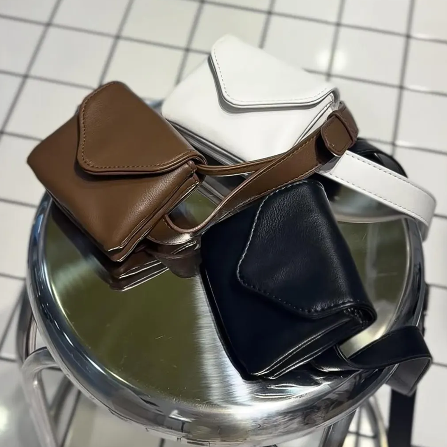 Tri Neutral Tone Envelope Flap Mini Waist Pouch With Snap Closure And Internal Segmented Storage Slots